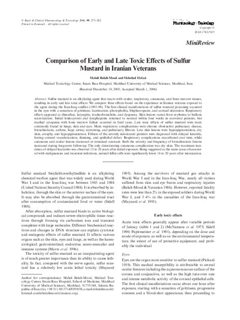 (PDF) Comparison of Early and Late Toxic Effects of Sulfur Mustard in Iranian Veterans | M ...