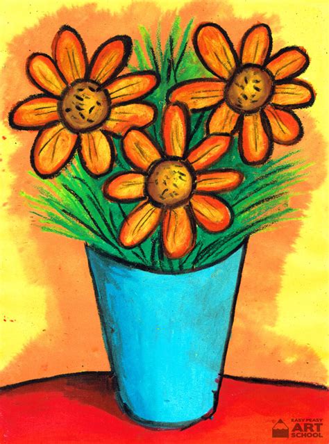 Still Life Vase of Flowers - By Easy Peasy Art School