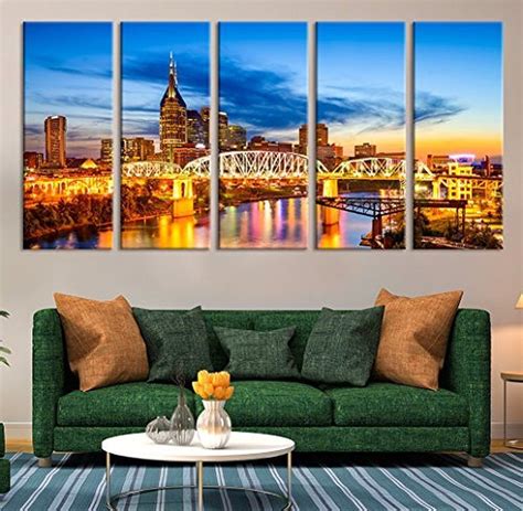 2017 Nashville City Skyline Art Canvas Print Tennessee Downtown Skyline At Twilight Usa Canvas ...