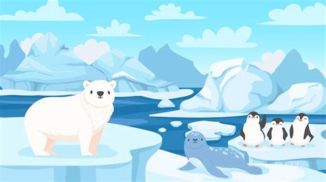 Premium Vector | Cartoon arctic landscape with animals