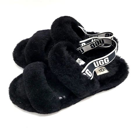 UGG FLUFF OH YEAH SLIDE BLACK MOCASSIN SLIP ON SANDAL… - Gem