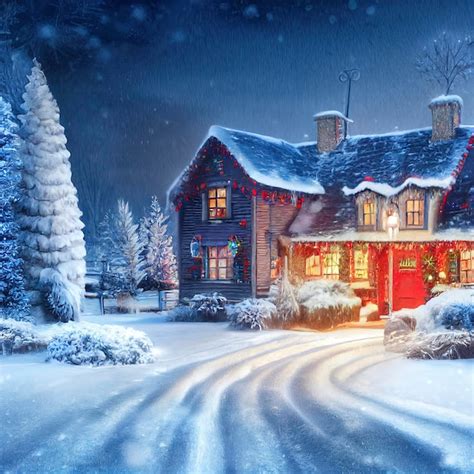 Premium Photo | A beautiful outdoor Christmas scene illustration of a Christmas house with snow ...