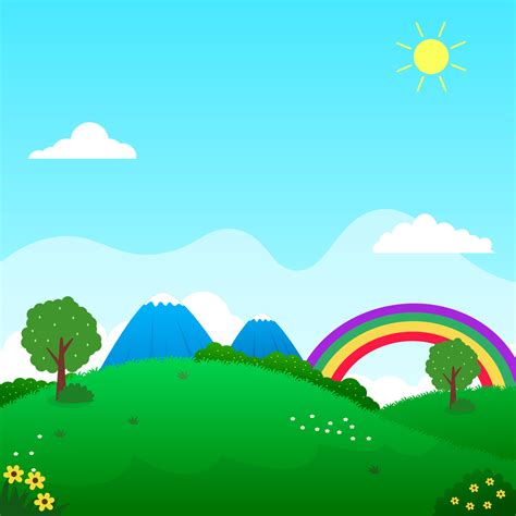 Hill landscape vector with rainbow and blue sky 21503830 Vector Art at Vecteezy