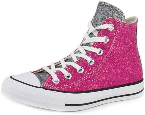 Converse Women's Chuck Taylor All Star Chunky Glitter High Top Sneaker, Pink/Silver/White, 6 UK ...