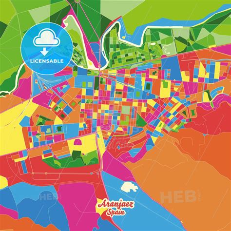 Aranjuez, Madrid, Spain city map with crazy colors between red, blue ...