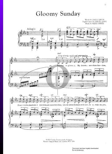 Gloomy Sunday (Billie Holiday) Piano Sheet Music - OKTAV