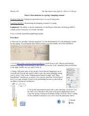 Determining Spring's Damping Constant | Physics Experiment & | Course Hero