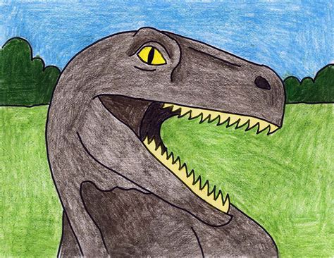 How to Draw a Dinosaur Head Tutorial and Dinosaur Coloring Page