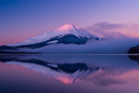 HD wallpaper: Volcanoes, Mount Fuji, Fog, Japan, Purple, Reflection ...