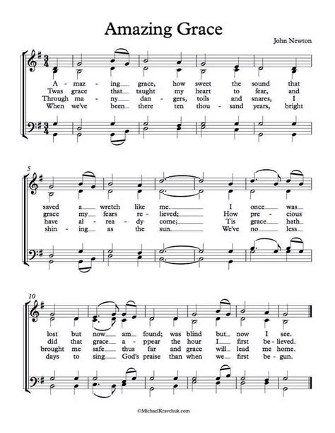 Free Printable Amazing Grace Hymn Sheet Music