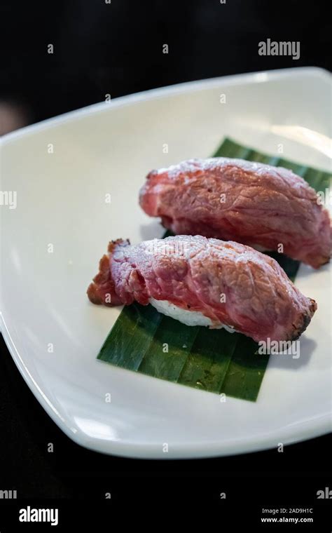 Wagyu beef sushi Stock Photo - Alamy