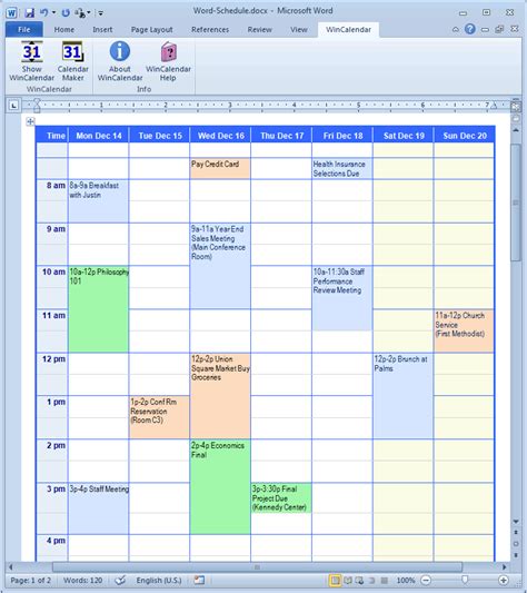 Calendar Creator for Microsoft Word with Holidays