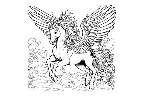 Beautiful Unicorn Pegasus Coloring Pages Illustration par MyCreativeLife · Creative Fabrica