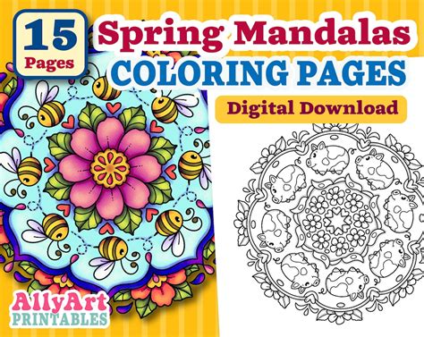 Spring Mandalas Coloring Pages, Coloring Pages for Adults and Kids ...