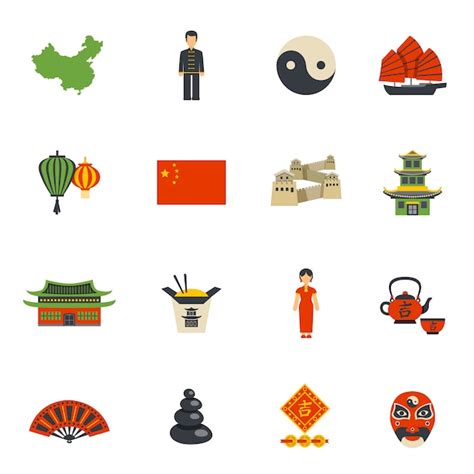 Chinese culture symbols flat icons set Vector | Free Download