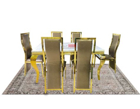 Marble Top 6 Seater Dining Set (Beige/Gold) – KullyKully