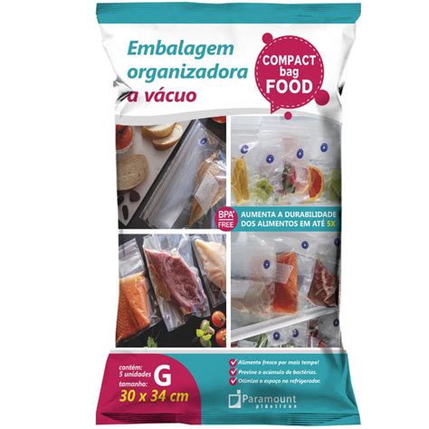 Embalagem Organizadora a Vácuo para Alimentos G 30x34cm c/5 unidades Compact Food 1399 - Castro ...