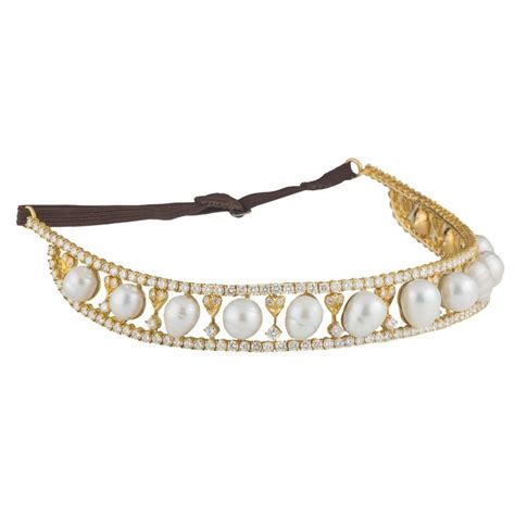 Diamond Pearl Gold Tiara at 1stDibs