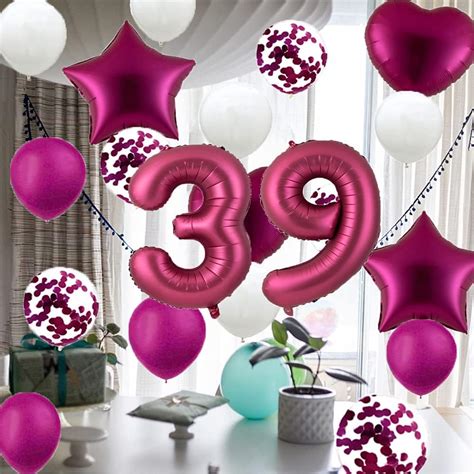 Buy 39th Birthday Balloon 39th Birthday Decorations Burgundy 39 ...