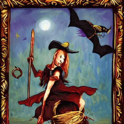 Witch Riding Broom Halloween Painting · Creative Fabrica