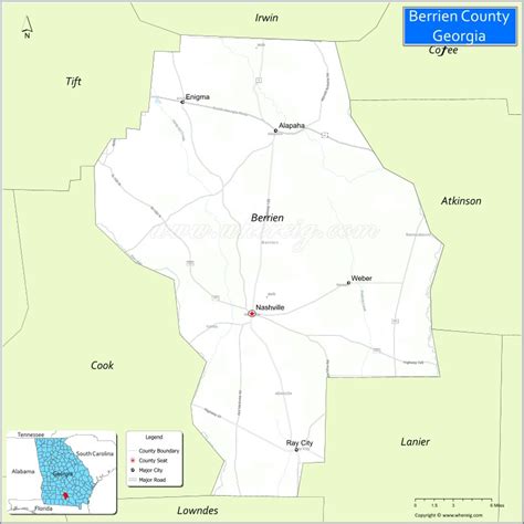 Map of Berrien County, Georgia - Where is Located, Cities, Population, Highways & Facts