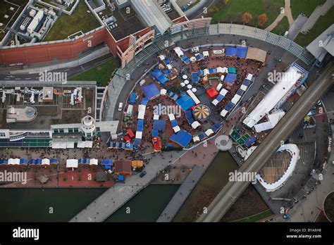 Aerial view, Christmas market, Centro mall, Neue Mitte, Oberhausen, Ruhrgebiet region, North ...