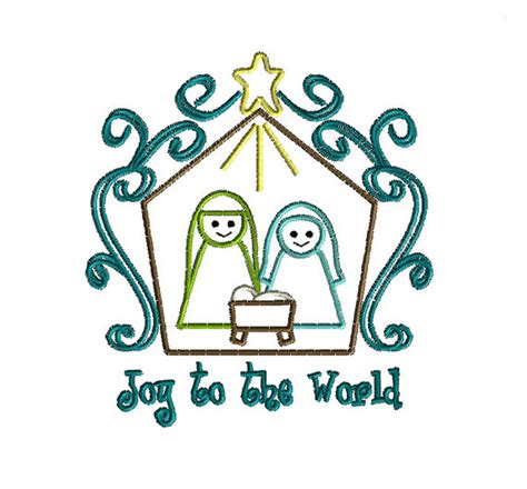 Joy to the World Nativity Applique Machine Embroidery Design