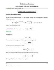 1. Worked Out Examples on De Moivre's Formula.pdf - De Moivre's Formula Solutions to the ...