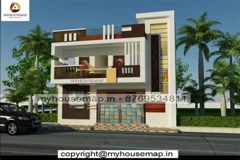 Front elevation balcony house design with two wheeler parking