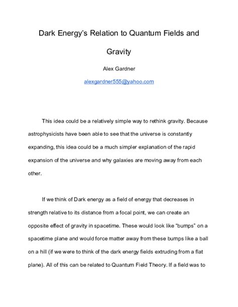 (PDF) Dark Energy's Relation to Quantum Fields and Gravity | Alex Gardner - Academia.edu