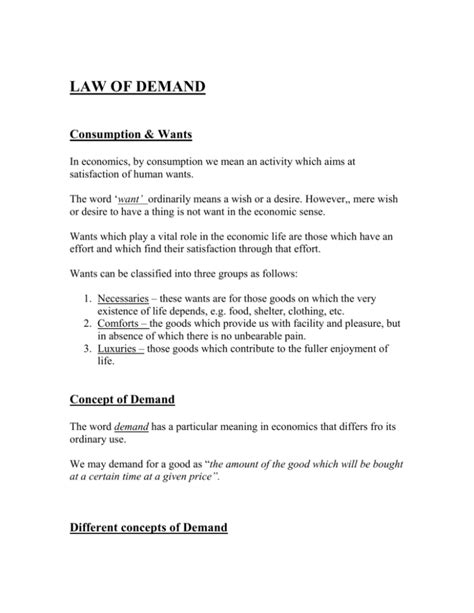 LAW OF DEMAND Consumption & Wants In economics, by