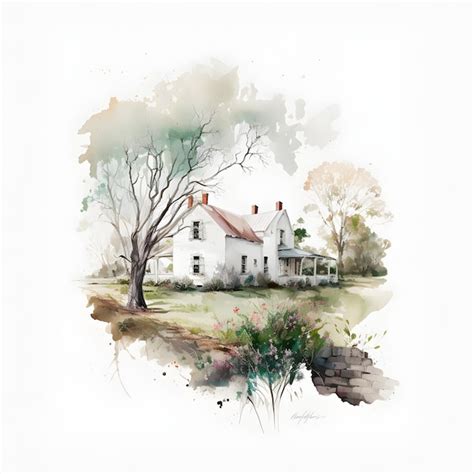 Premium Photo | A watercolor painting of a house in the country