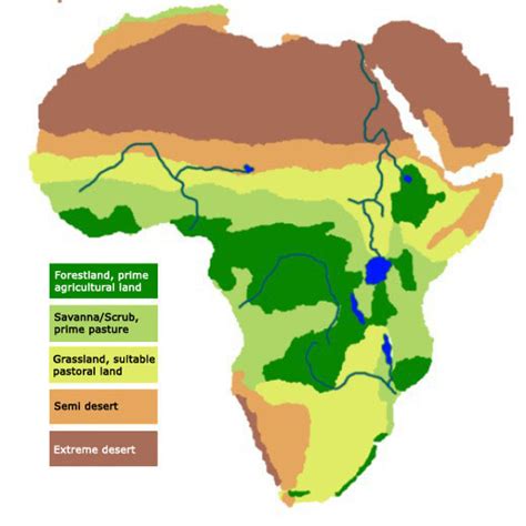 Map of Africa - it's states, climates, vegetation, populations