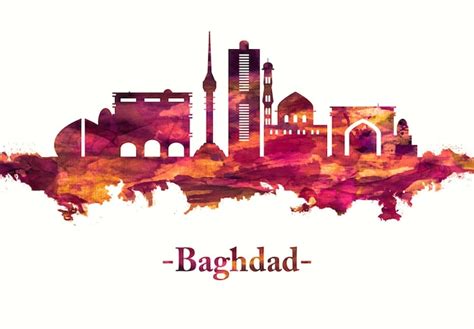 Premium Photo | Baghdad iraq skyline in red