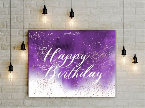 Happy Birthday Printable Party Sign Digital Greeting, Purple door or wall poster decorations jpg ...