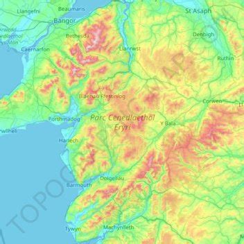 Eryri National Park topographic map, elevation, terrain