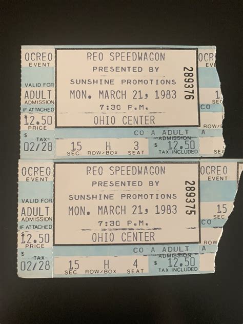 Reo Speedwagon Vintage Concert Ticket Stubs 3/21/1983 Ohio Center | eBay