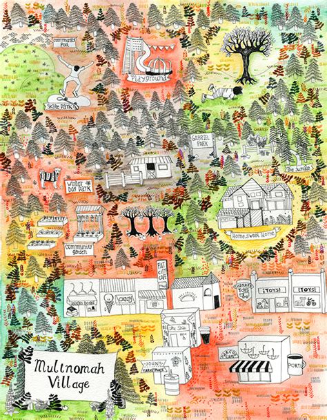 Illustrated Map of Multnomah Village, Portland, Oregon on Behance