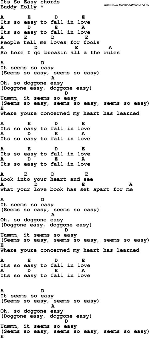 Song lyrics with guitar chords for It's So Easy