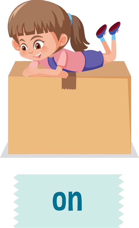 Preposition of place with cartoon girl and a box 6198956 Vector Art at Vecteezy