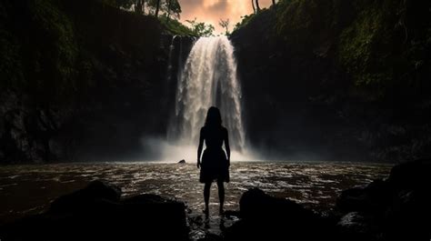 Premium AI Image | Silhouette photo in front of a waterfall