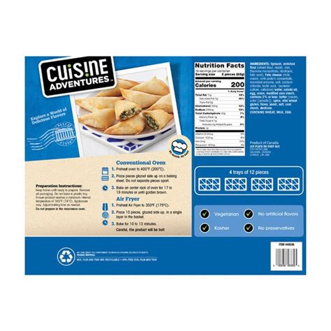 Cuisine Adventures Spanakopita Spinach & Feta Phyllo Triangles, 48 Oz - Costco Food Database