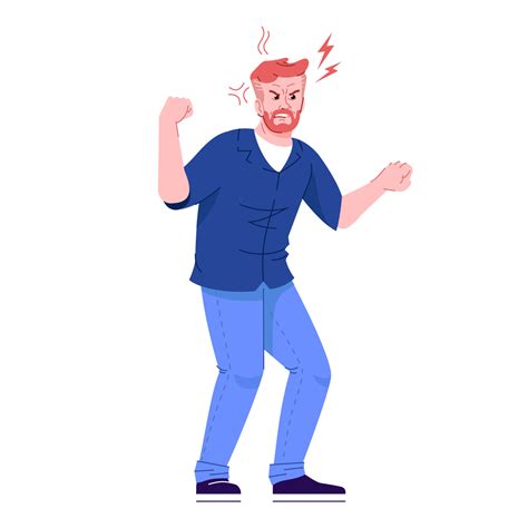 Angry man flat vector illustration. Male aggression, violence. Negative emotions. Enraged guy ...