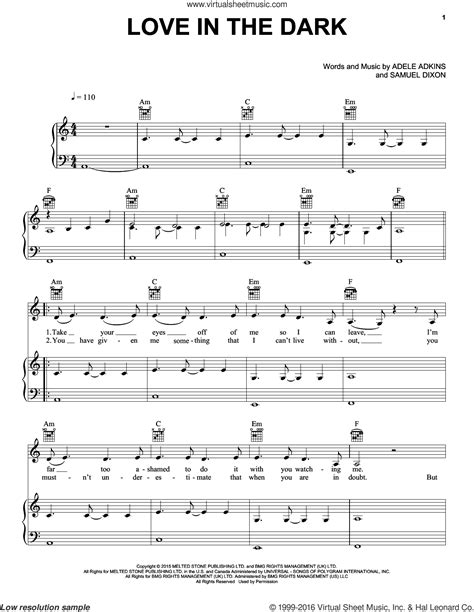 Adele - Love In The Dark sheet music for voice, piano or guitar