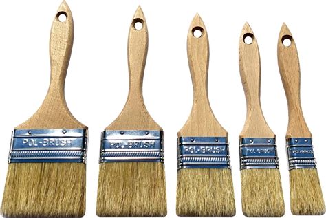 Set of 5 European Professional Paint Brushes - Natural Bristle/Wood ...