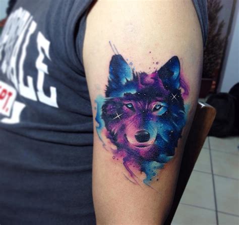 Wolf Portrait with Space Clouds and Stars | Best tattoo design ideas