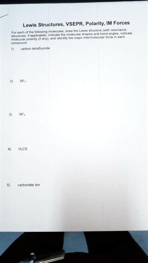 SOLVED: Lewis Structures, VSEPR, Polarity, and Intermolecular Forces of Molecules Draw the Lewis ...