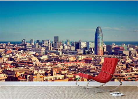 Barcelona skyline with skyscrapers Wall Mural Wallpaper | Canvas Art Rocks