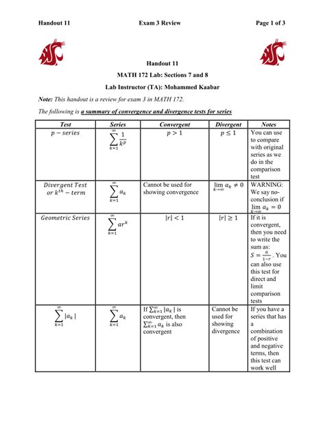 (PDF) Summary of Convergence and Divergence Tests for Series