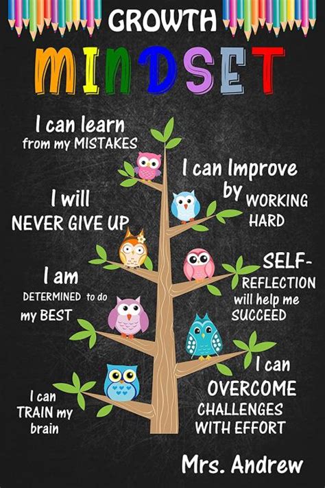 Growth Mindset Poster Owl Poster Custom Name Teacher Classroom Printable Posters Classroom Sign ...